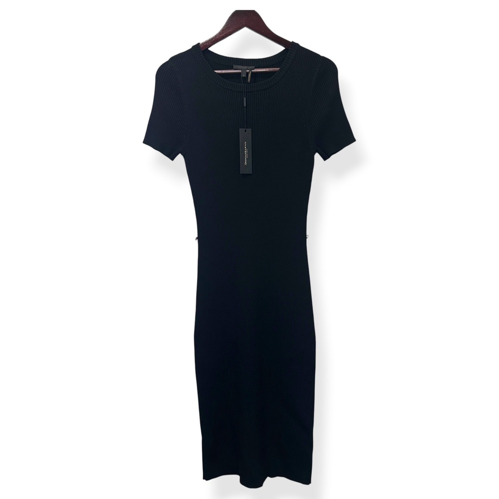 NEW Donna Karan Womens Ribbed Knit Midi Dress Black M Minimalist Quiet Luxury - Picture 2 of 8